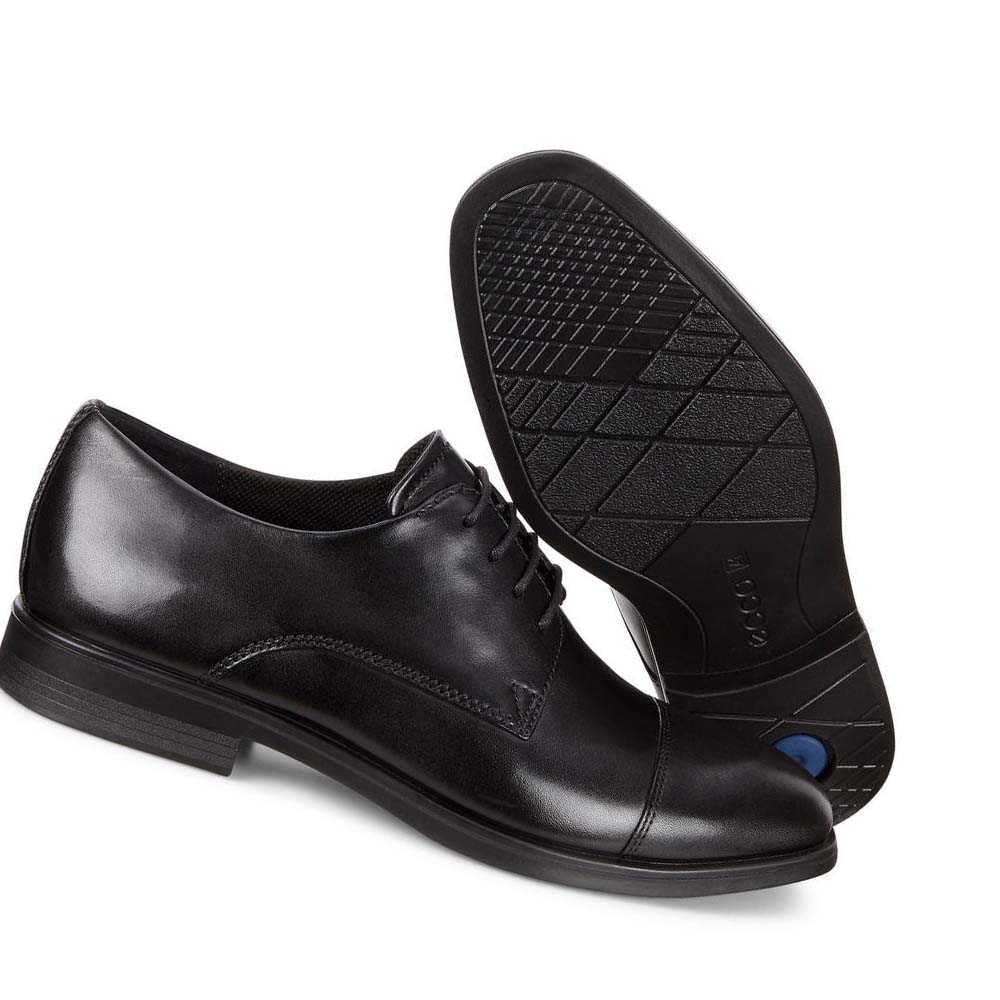 Men's Ecco Melbourne Cap Toe Tie Dress Shoes Black | USA 521SGL